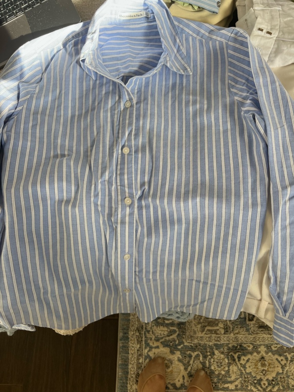 Abercrombie & Fitch Blue and White Vertical Stripe Button-Down Shirt